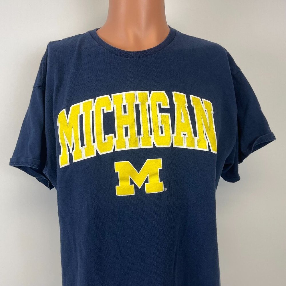Michigan Wolverines Logo T Shirt NCAA College University Blue Size XL - Picture 1 of 4
